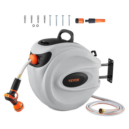 Retractable Water Hose Reel with 180° Wall-Mount Swivel
