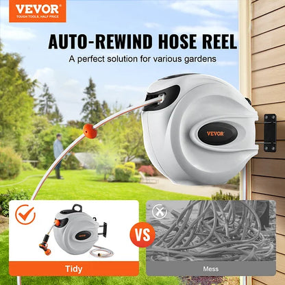Retractable Water Hose Reel with 180° Wall-Mount Swivel