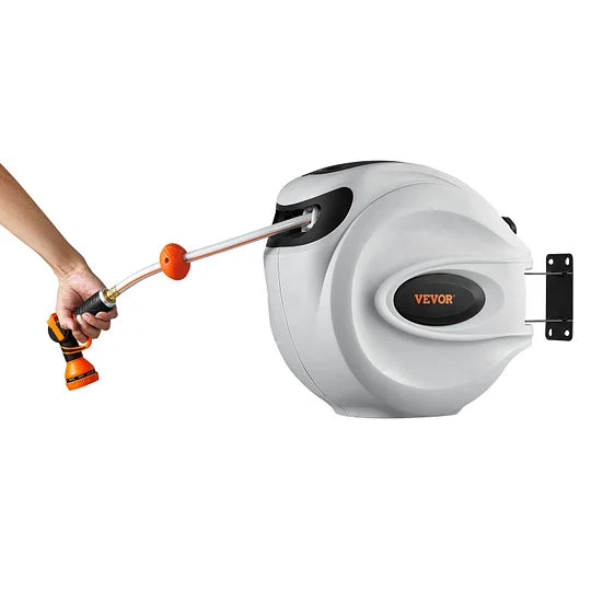 Retractable Water Hose Reel with 180° Wall-Mount Swivel